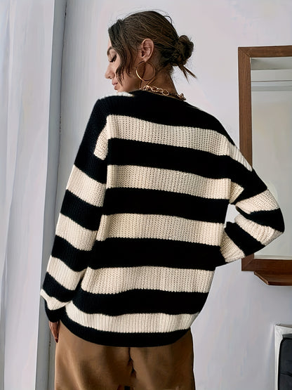 Classic Drop Shoulder Loose Striped Sweater