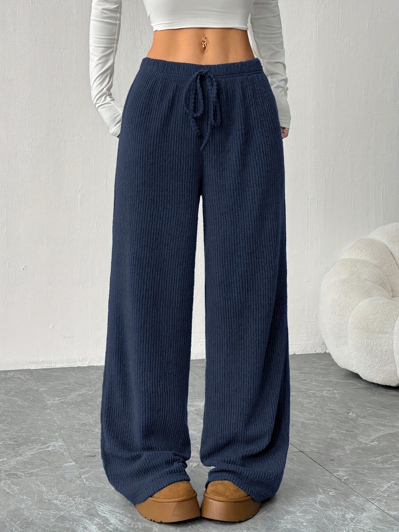 Effortless Corduroy Wide Leg Pants for Women with High Waist Drawstring Relaxed Flowing Casual Style