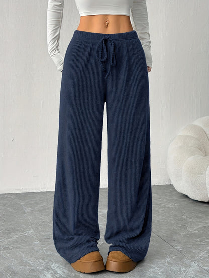 Effortless Corduroy Wide Leg Pants for Women with High Waist Drawstring Relaxed Flowing Casual Style
