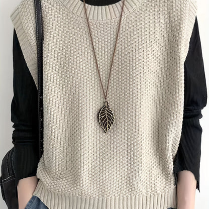 Comfortable Chunky Knit Sweater Vest for Women with Crew Neck Sleeveless Relaxed Oversized Style