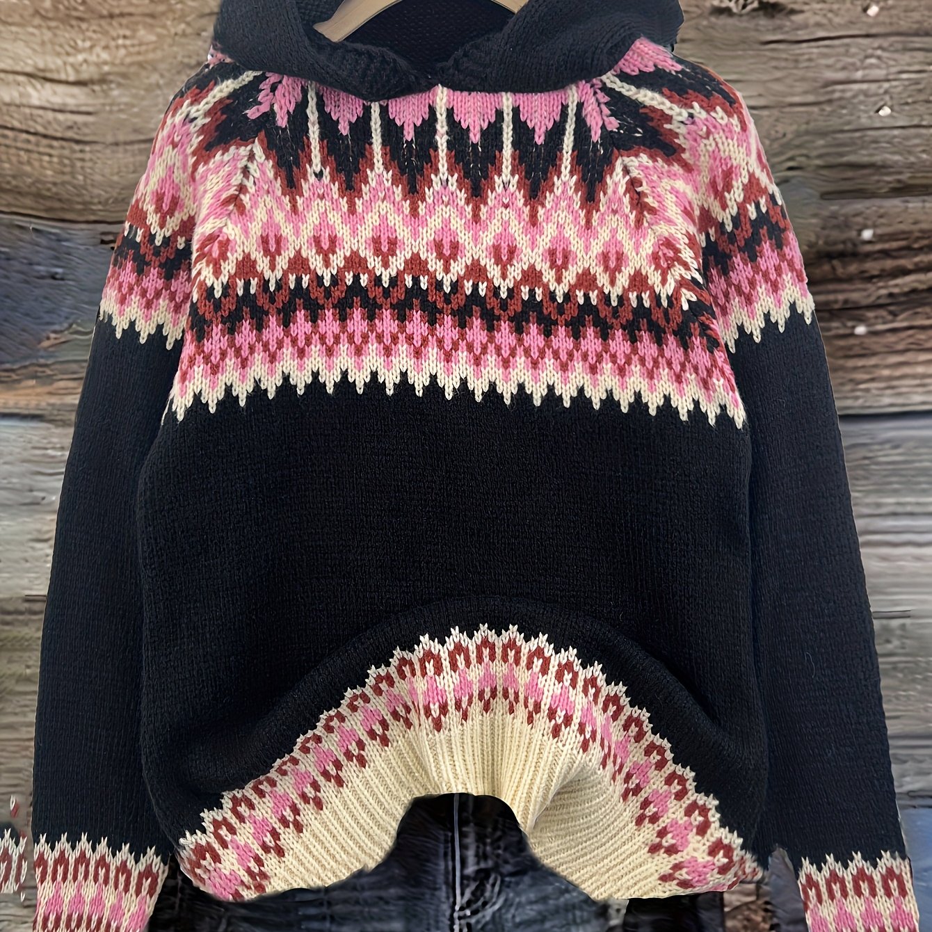 Women's Winter Hooded Jacquard Sweatshirt Style Glacier Snow Mountain Chunky Elegant Fashionable Comfortable Casual Vintage Commuter Soft Slim-Fit Top