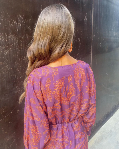 Effortless Printed Maxi Dress for Women with V Neck Long Sleeve Twist Front Bohemian Style