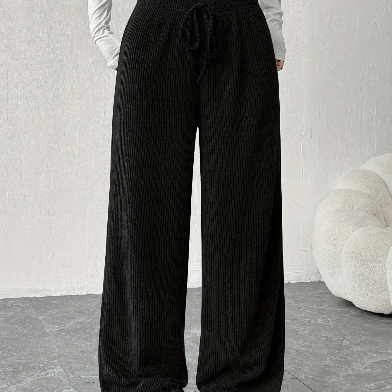 Effortless Corduroy Wide Leg Pants for Women with High Waist Drawstring Relaxed Flowing Casual Style