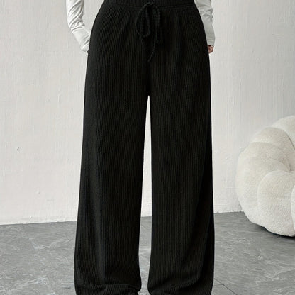 Effortless Corduroy Wide Leg Pants for Women with High Waist Drawstring Relaxed Flowing Casual Style