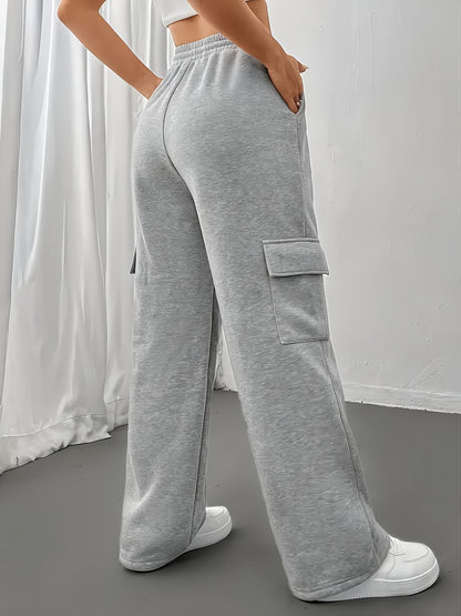 FLS3011WW0 Women's Fleece-Lined Jogger Pants - Loose Fit Cargo-Style with Multiple Pockets, Drawstring Waist, All-Season Casual Athletic Lounge Pants for Women, Jogging Pants, Everyday Comfort Wear, Soft Texture Apparel