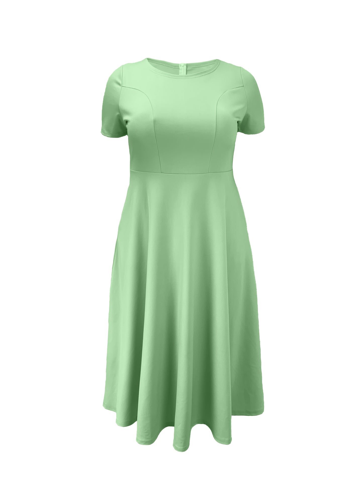 Plus Size - Plus Size - TB6513 Solid Waist-Defining Elegant Fashion Short Sleeve Dress