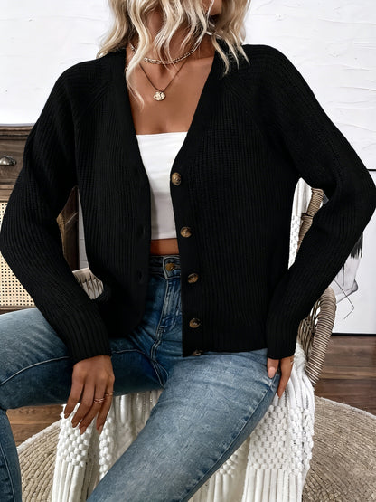 Comfortable Ribbed Knit Cardigan for Women with V Neck Long Sleeve Button Front Relaxed Cropped Style