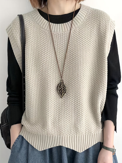 Comfortable Chunky Knit Sweater Vest for Women with Crew Neck Sleeveless Relaxed Oversized Style