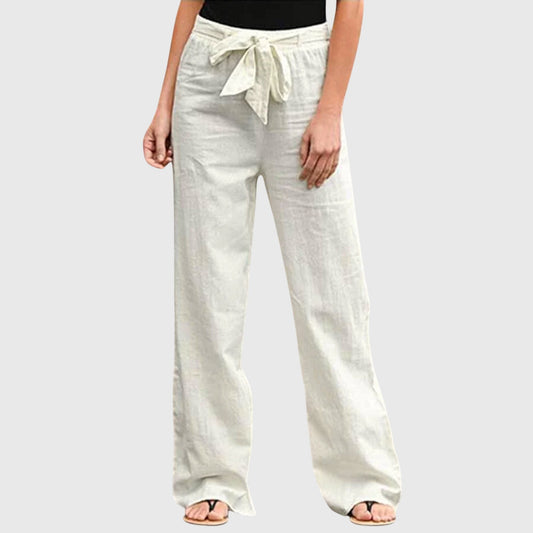 Effortless Linen Wide Leg Pants for Women with High Waist Drawstring Relaxed Flowing Casual Style