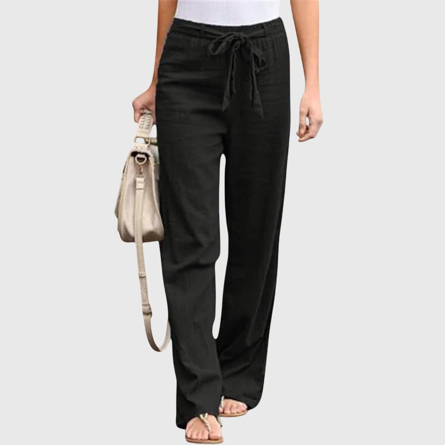 Effortless Linen Wide Leg Pants for Women with High Waist Drawstring Relaxed Flowing Casual Style