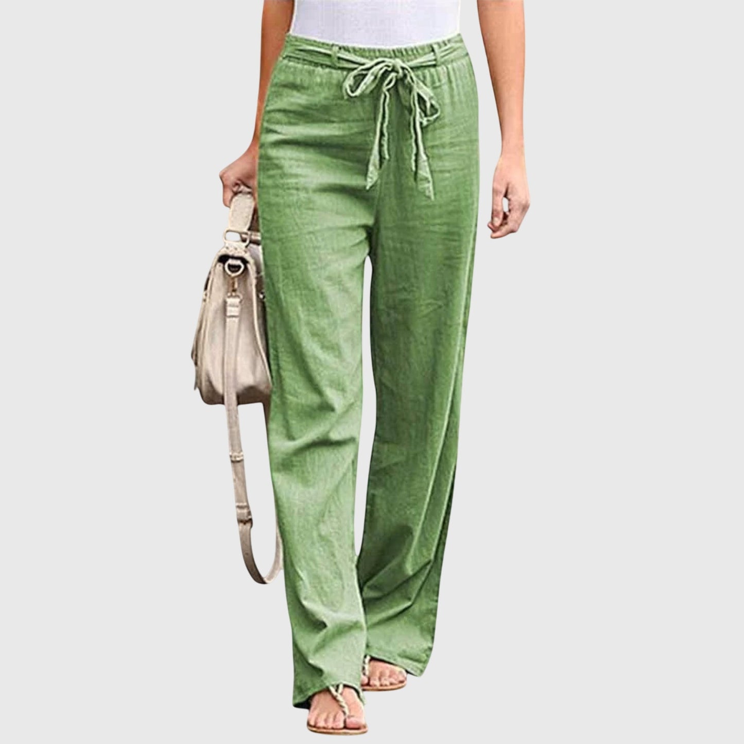 Effortless Linen Wide Leg Pants for Women with High Waist Drawstring Relaxed Flowing Casual Style