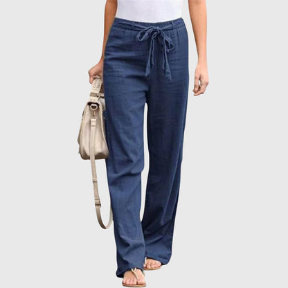 Effortless Linen Wide Leg Pants for Women with High Waist Drawstring Relaxed Flowing Casual Style