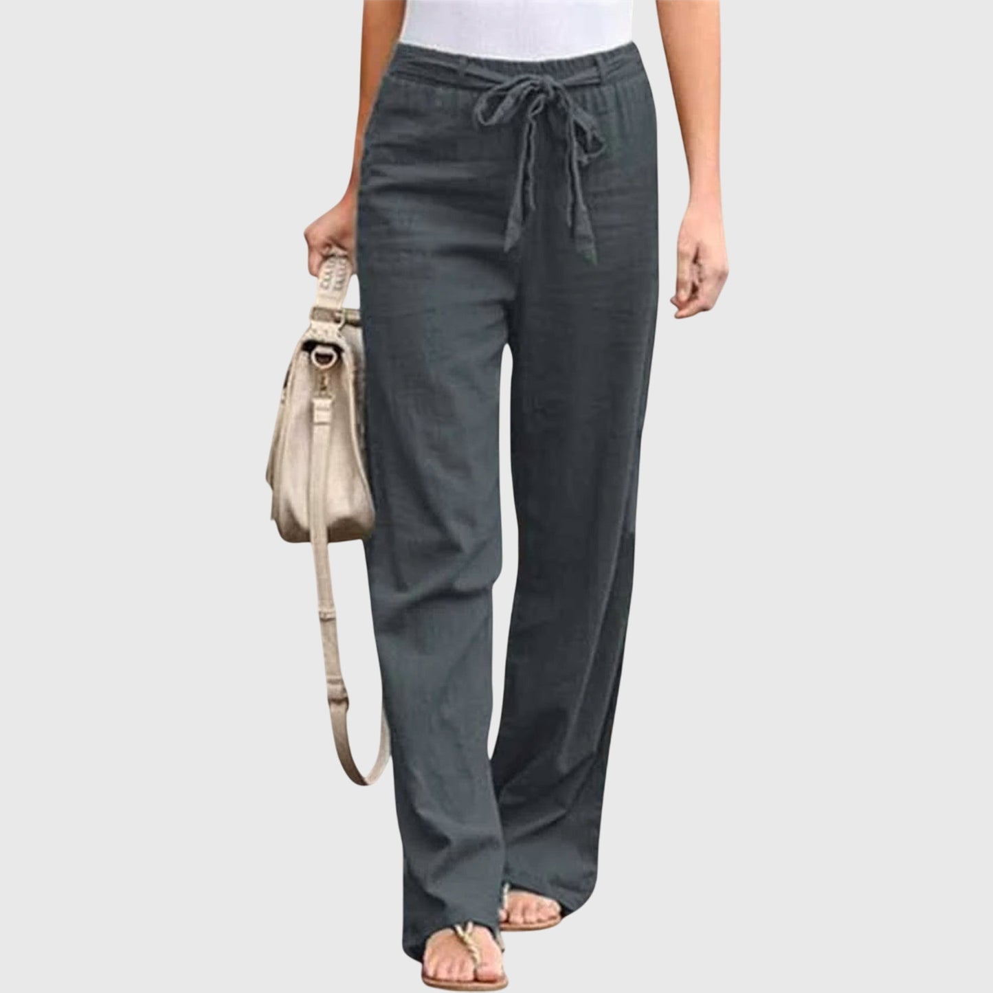 Effortless Linen Wide Leg Pants for Women with High Waist Drawstring Relaxed Flowing Casual Style