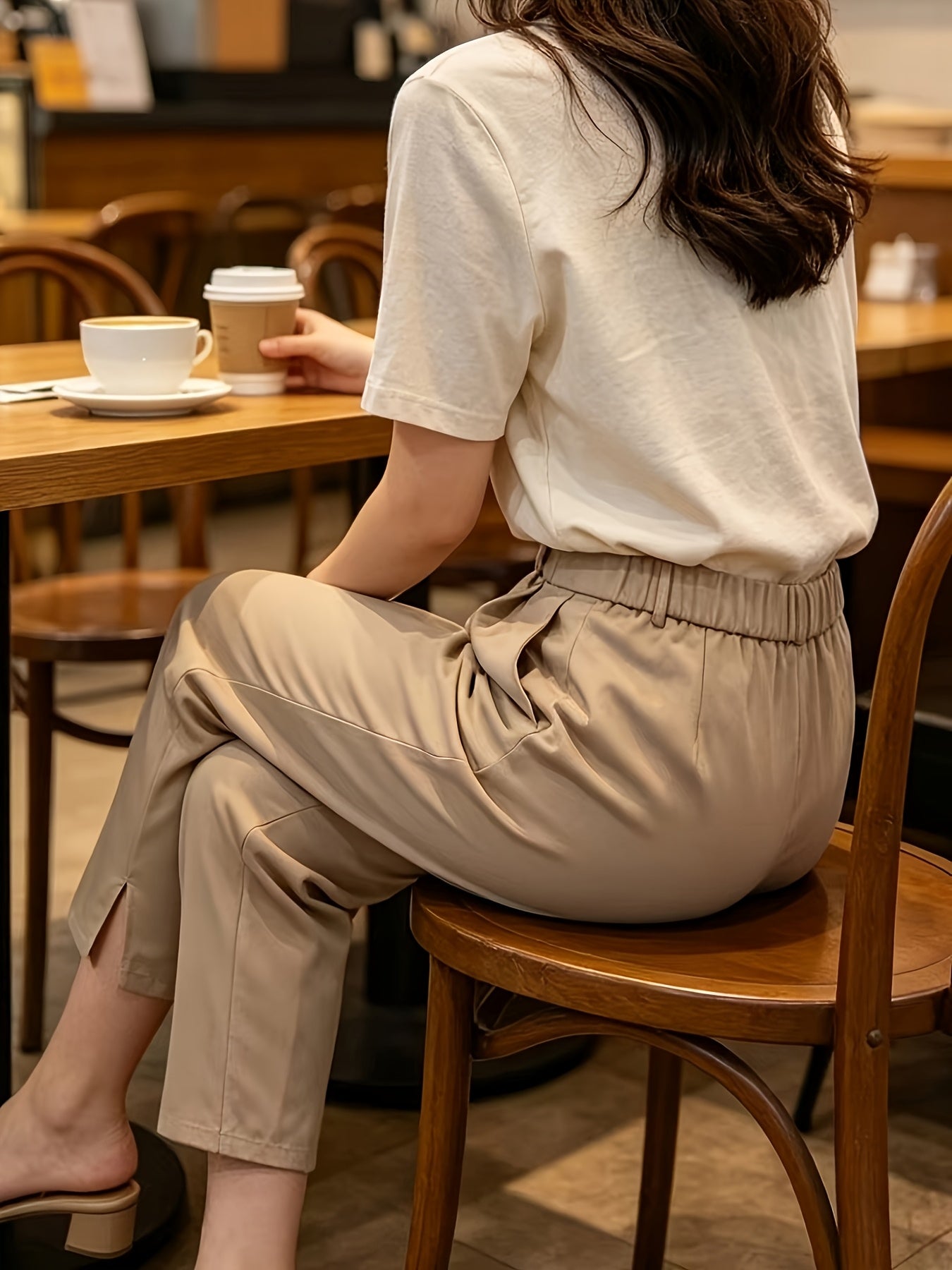Elegant Tailored Trousers for Women with High Waist Button Front Side Slit Ankle Style