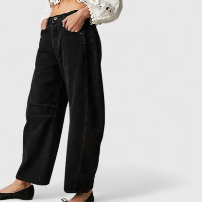 Effortless Wide Leg Jeans for Women with High Waist Curved Seam Relaxed Baggy Style