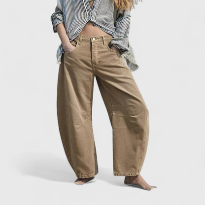 Effortless Wide Leg Jeans for Women with High Waist Curved Seam Relaxed Baggy Style