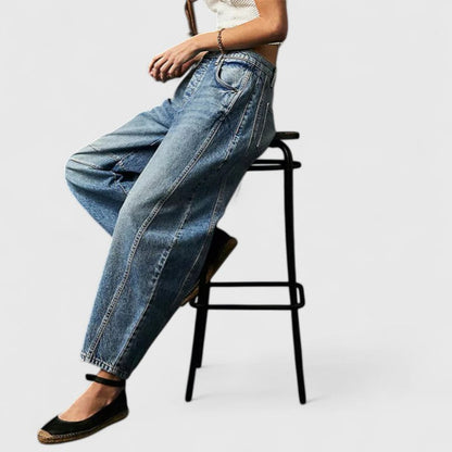 Effortless Wide Leg Jeans for Women with High Waist Curved Seam Relaxed Baggy Style