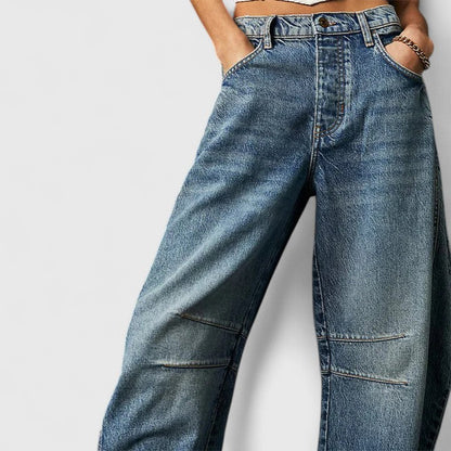 Effortless Wide Leg Jeans for Women with High Waist Curved Seam Relaxed Baggy Style