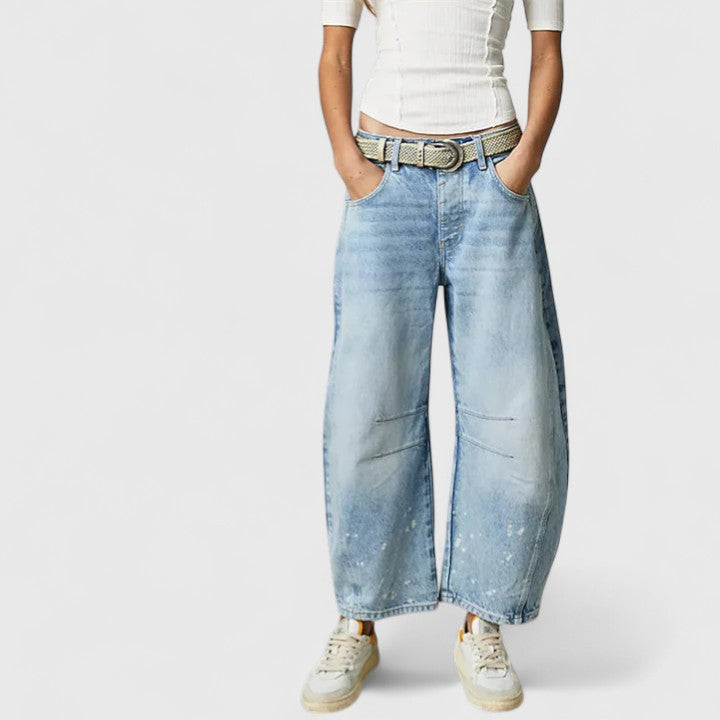 Effortless Wide Leg Jeans for Women with High Waist Curved Seam Relaxed Baggy Style