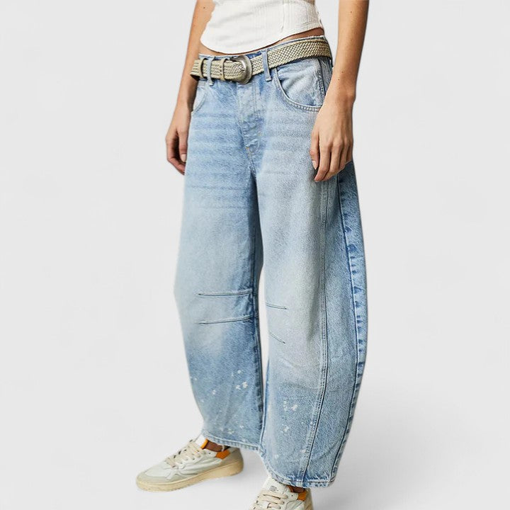 Effortless Wide Leg Jeans for Women with High Waist Curved Seam Relaxed Baggy Style