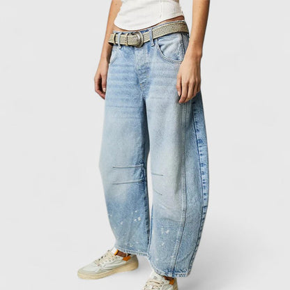 Effortless Wide Leg Jeans for Women with High Waist Curved Seam Relaxed Baggy Style