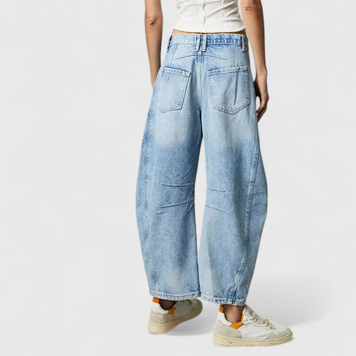 Effortless Wide Leg Jeans for Women with High Waist Curved Seam Relaxed Baggy Style