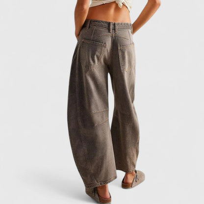 Effortless Wide Leg Jeans for Women with High Waist Curved Seam Relaxed Baggy Style