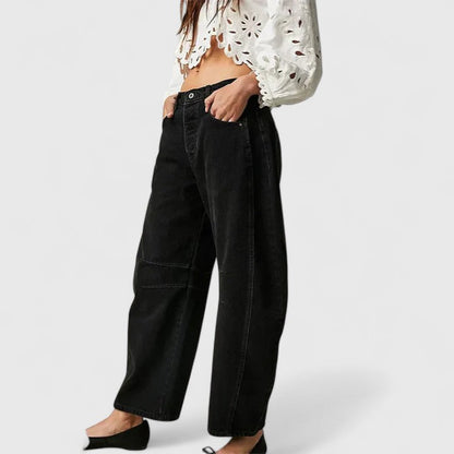 Effortless Wide Leg Jeans for Women with High Waist Curved Seam Relaxed Baggy Style
