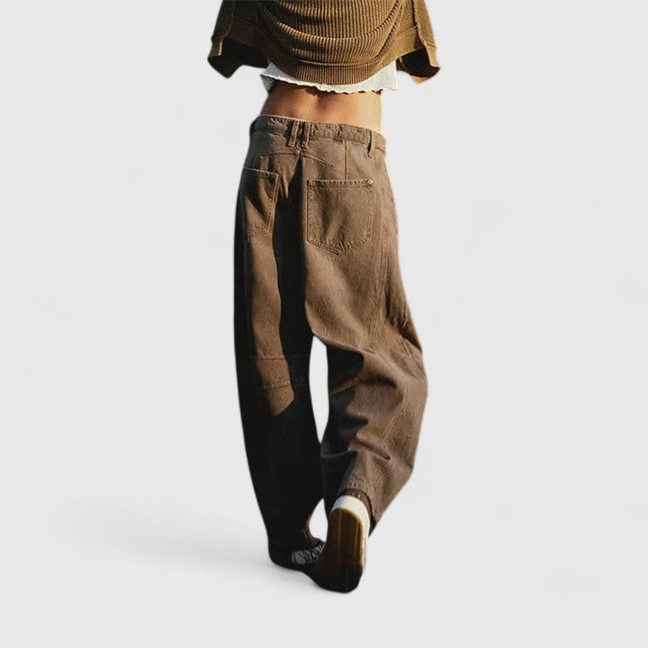 Effortless Wide Leg Jeans for Women with High Waist Curved Seam Relaxed Baggy Style
