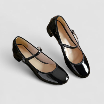 Elegant Patent Leather Mary Jane Pump for Women with Round Toe Ankle Strap Block Heel Style