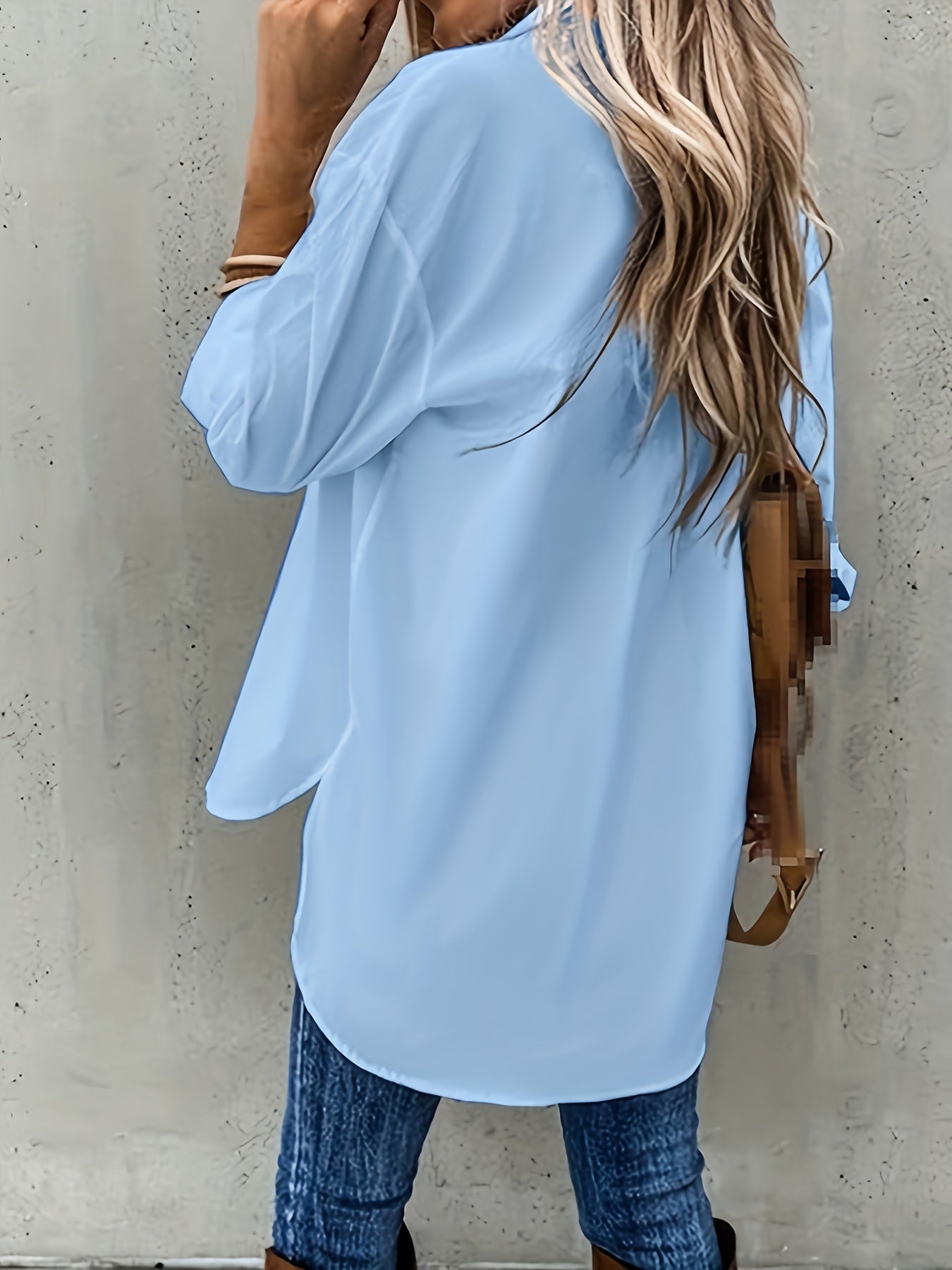Solid Color Button-Up Long Sleeve Shirt for Women