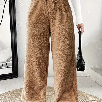 Plus Size -Adult Plus Size Clothing Autumn Winter Casual Reversible Plush Thick Warm Waistband Drawstring Loose Drape Wide Leg Pants