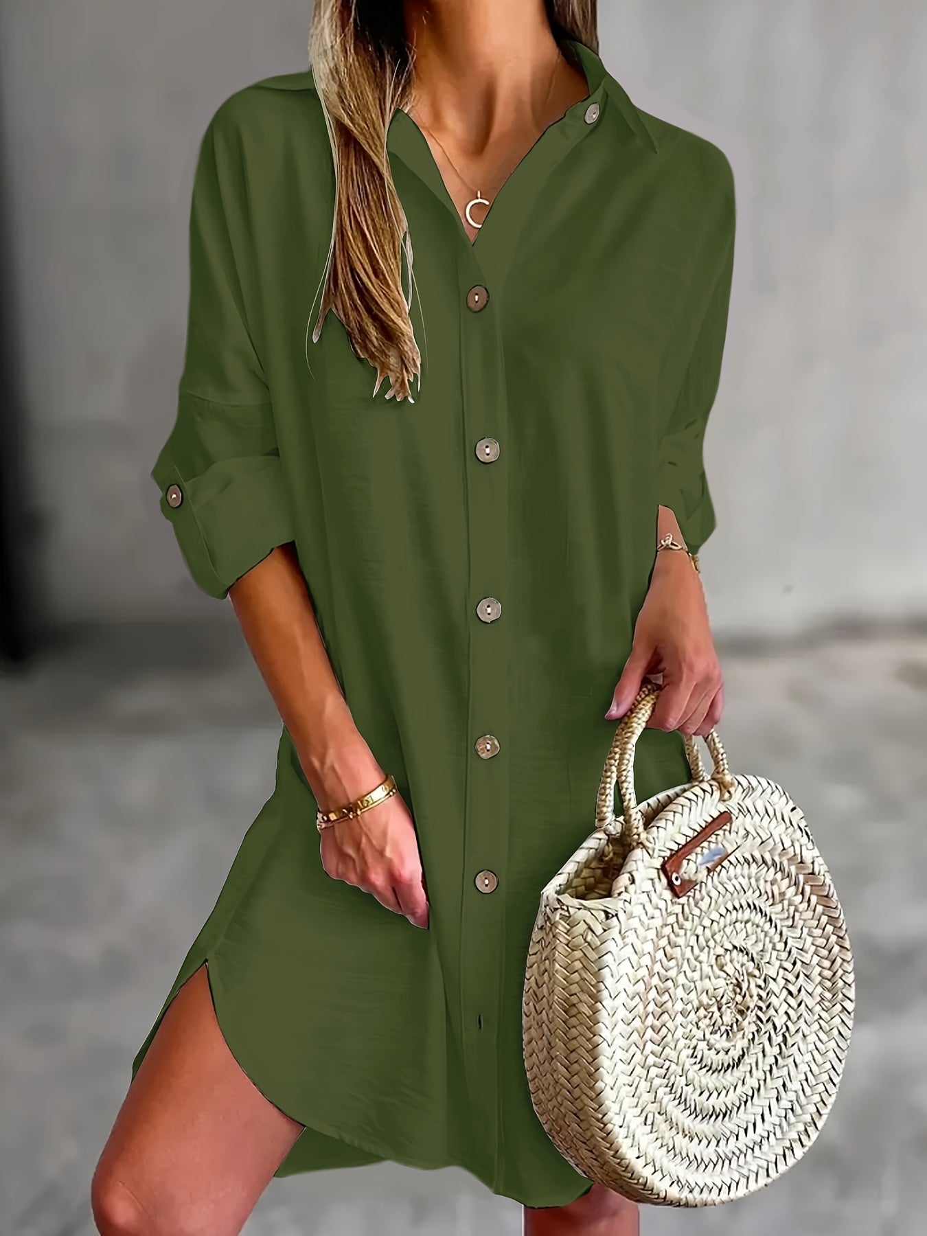 Effortless Shirt Dress for Women with Collar Long Sleeve Button Front Relaxed Casual Style