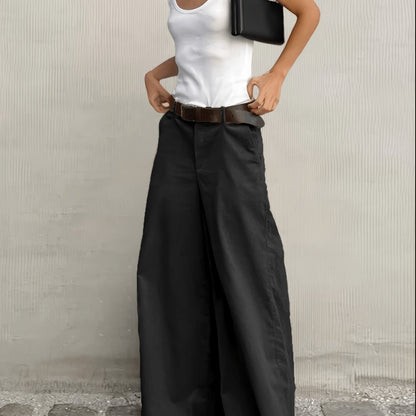 Effortless Wide Leg Pants for Women with High Waist Button Front Relaxed Flowing Casual Style