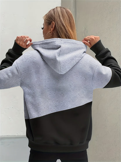 Women's Fashion Color Block Heart Pattern Casual Hooded Sweatshirt