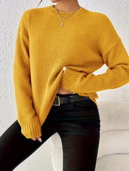 New Women's Solid Color Round Neck Pullover Sweater, Loose-Fit Simple Versatile Long Sleeve Pullover Sweater, Women's Sweater Top