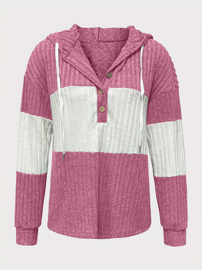 Solid Color Contrasting Hooded Pullover