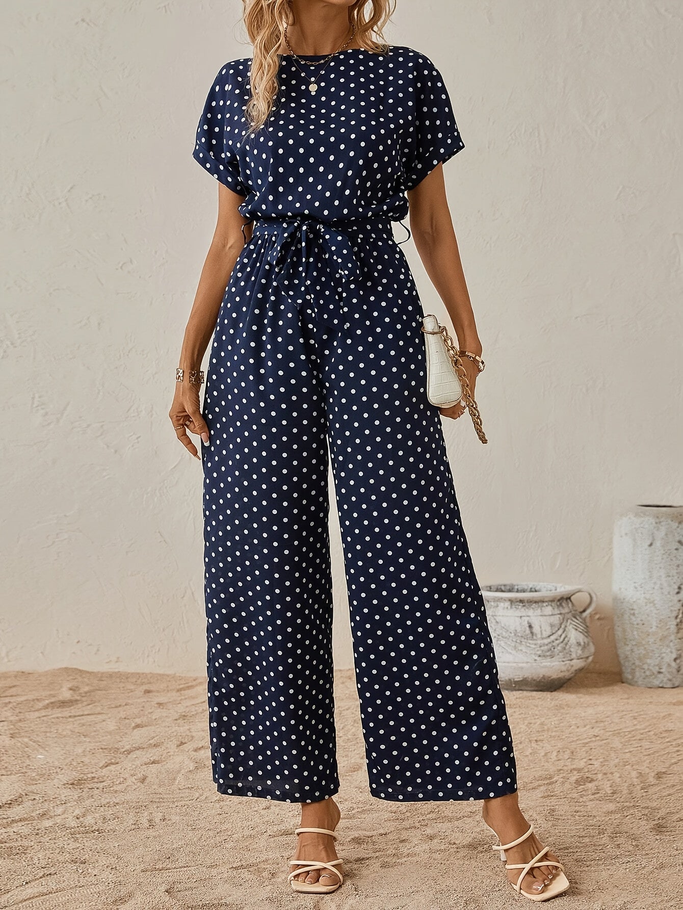 Elegant Women'S Polka Dot Jumpsuit | Off the Shoulder Style, All-Season Suitable for Adults