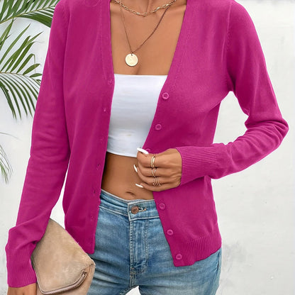 Effortless Knit Cardigan Sweater for Women with V Neck Long Sleeve Button Front Relaxed Style