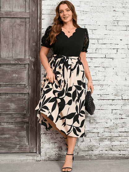 Plus Size, Women's Printed Patchwork Dress