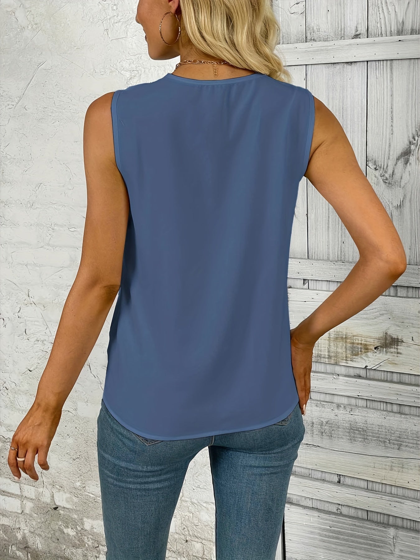 Effortless Blouse for Women with V Neck Sleeveless Pleated Draped Tank Style