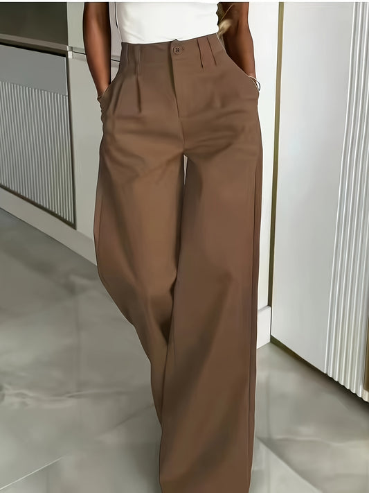 Elegant Wide Leg Trousers for Women with High Waist Button Front Pleated Tailored Style