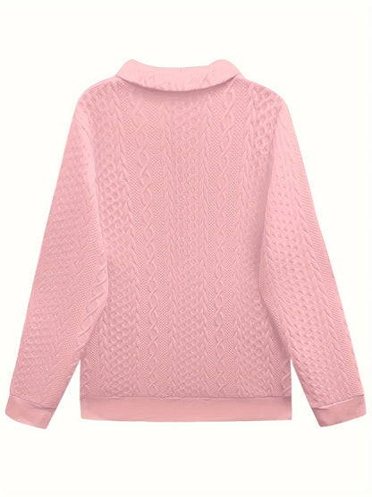 New Fashionable and Elegant Autumn and Winter Solid Color Zipper Pocket Turnover Collar Women's Long Sleeve Sweatshirt