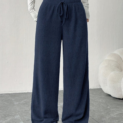 Effortless Corduroy Wide Leg Pants for Women with High Waist Drawstring Relaxed Flowing Casual Style