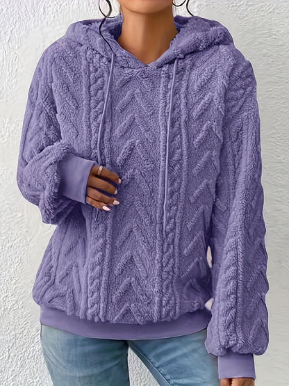 Comfortable Cable Knit Fleece Hoodie for Women with Drawstring Hood Long Sleeve Oversized Cozy Style