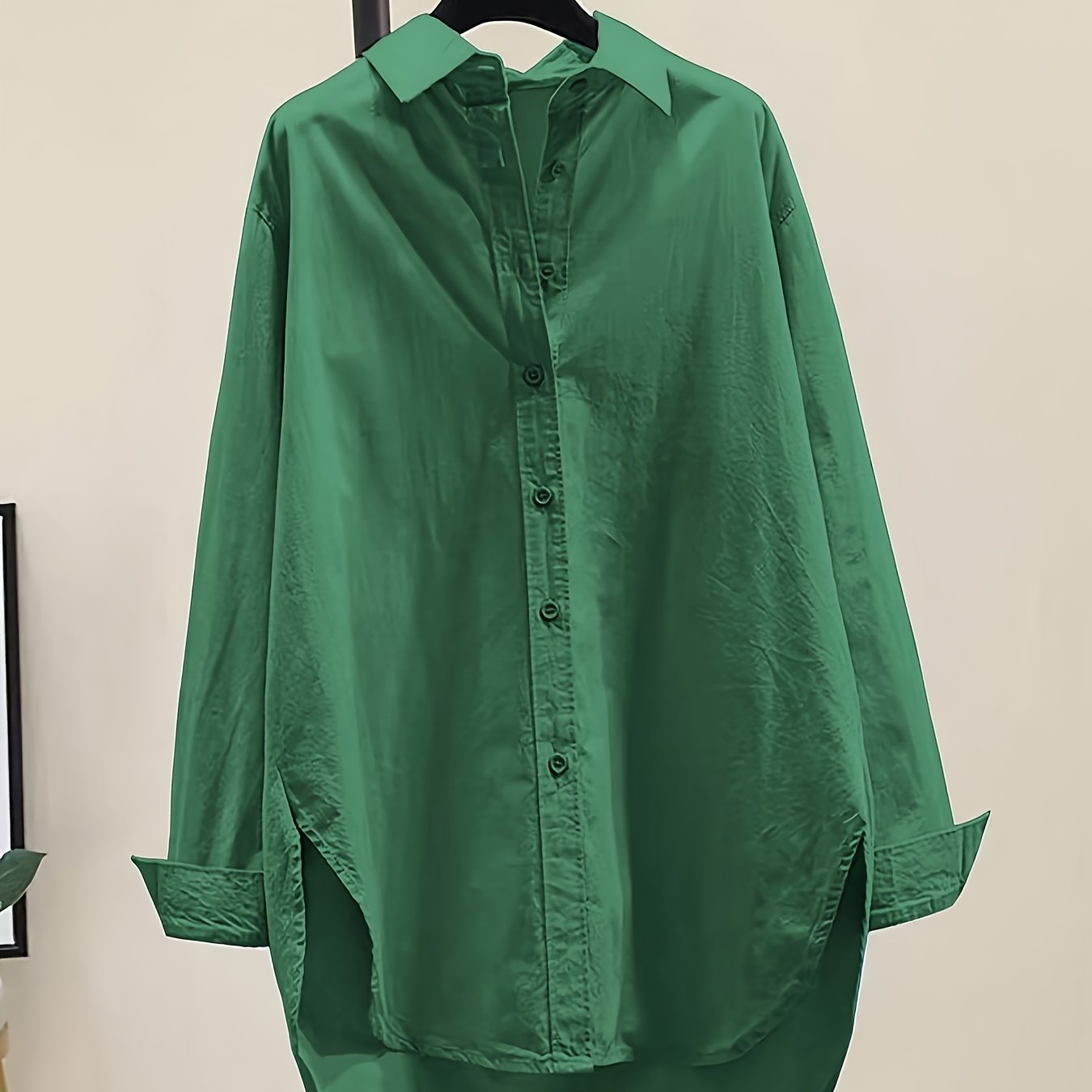 Effortless Cotton Blouse for Women with Point Collar Long Sleeve High Low Oversized Style