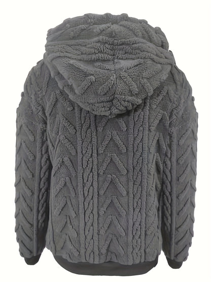 Comfortable Cable Knit Fleece Hoodie for Women with Drawstring Hood Long Sleeve Oversized Cozy Style