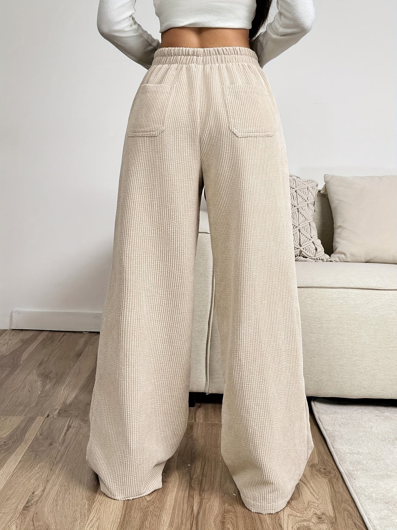 Autumn/Winter Women's Apricot Corduroy Wide-Leg Trousers