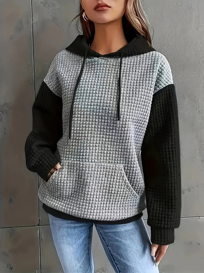 Autumn/Winter European and American Fashion Trendy Wide Fit Casual Loose Color Block Patchwork Pullover Hooded Versatile Sweatshirt Jacket for Women