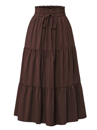 Effortless Tiered Maxi Skirt for Women with Paperbag Waist Drawstring Flowing Boho Style